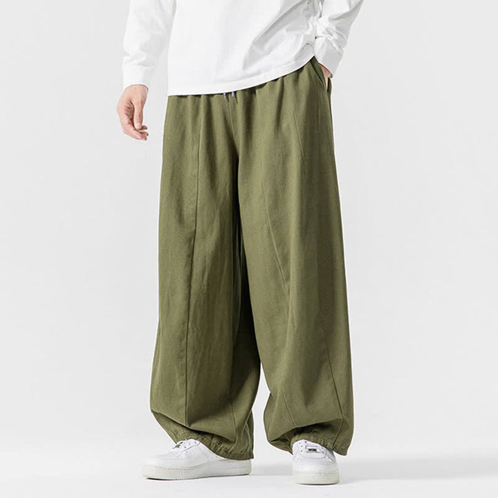 Buddha Stones Pantalon long décontracté d'automne en coton uni avec cordon de serrage et poches, coupe droite, avec poches - image 21