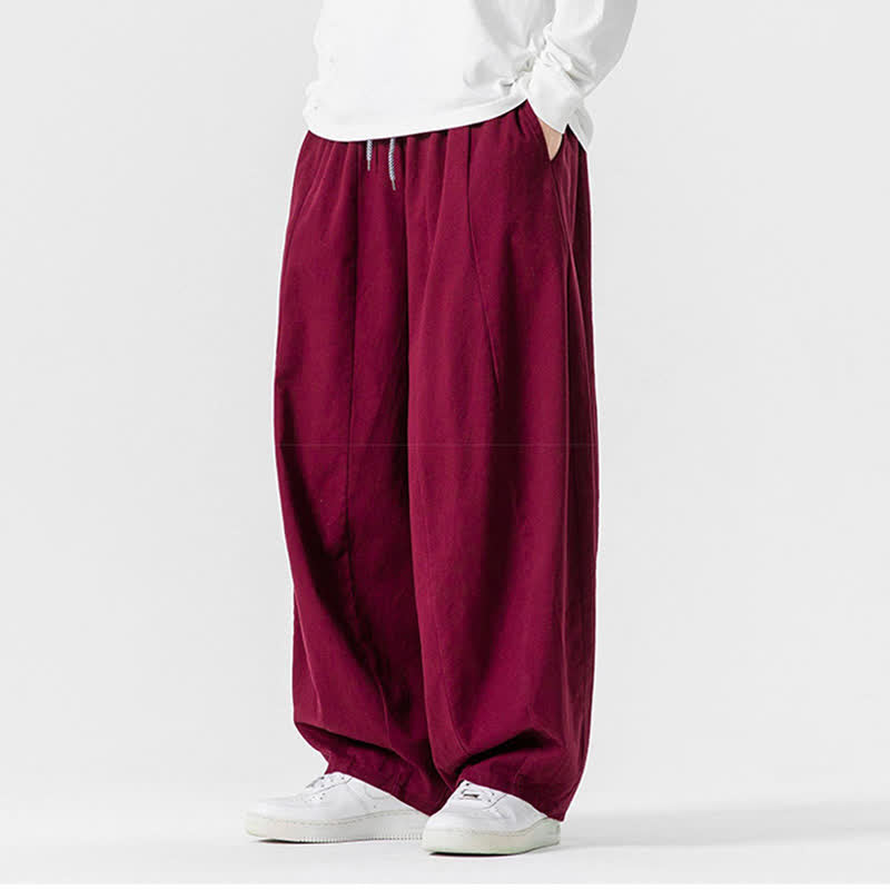 Buddha Stones Pantalon long décontracté d'automne en coton uni avec cordon de serrage et poches, coupe droite, avec poches - image 47