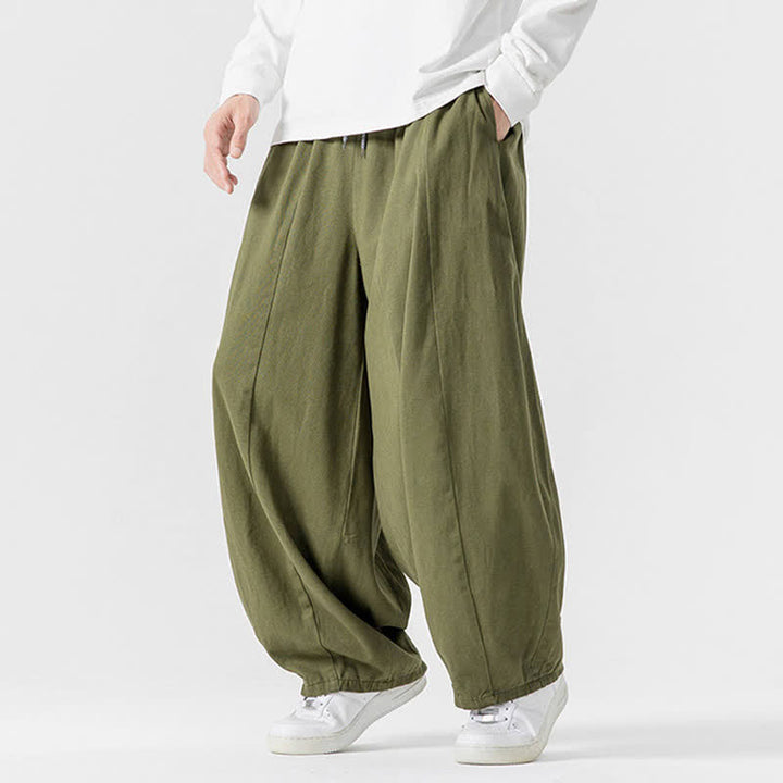 Buddha Stones Pantalon long décontracté d'automne en coton uni avec cordon de serrage et poches, coupe droite, avec poches - image 24