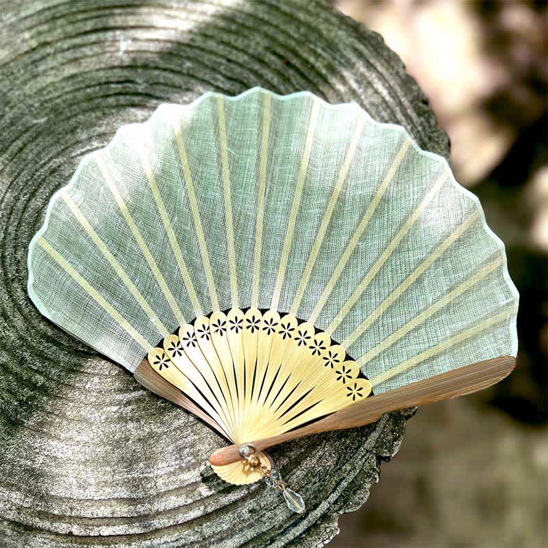 Buddha Stones Éventail pliant élégant en bambou, style Hanfu, texture coton et lin, 21,5 cm - Ivoire - Dimensions fermé : environ 21,5 cm / 8,5 pouces - image 4
