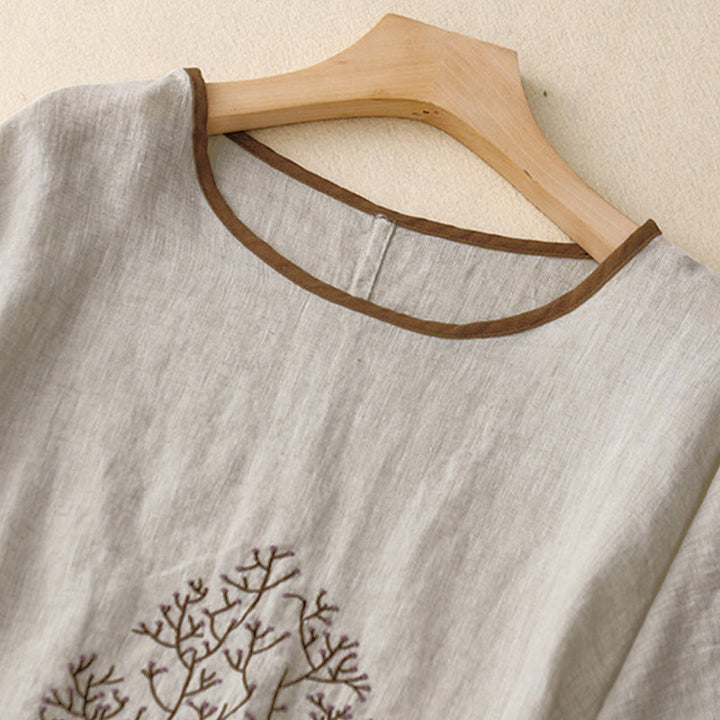 T-shirt à manches courtes et col rond pour femme, orné de broderies décontractées en forme d'arbre et de Buddha Stones - image 8
