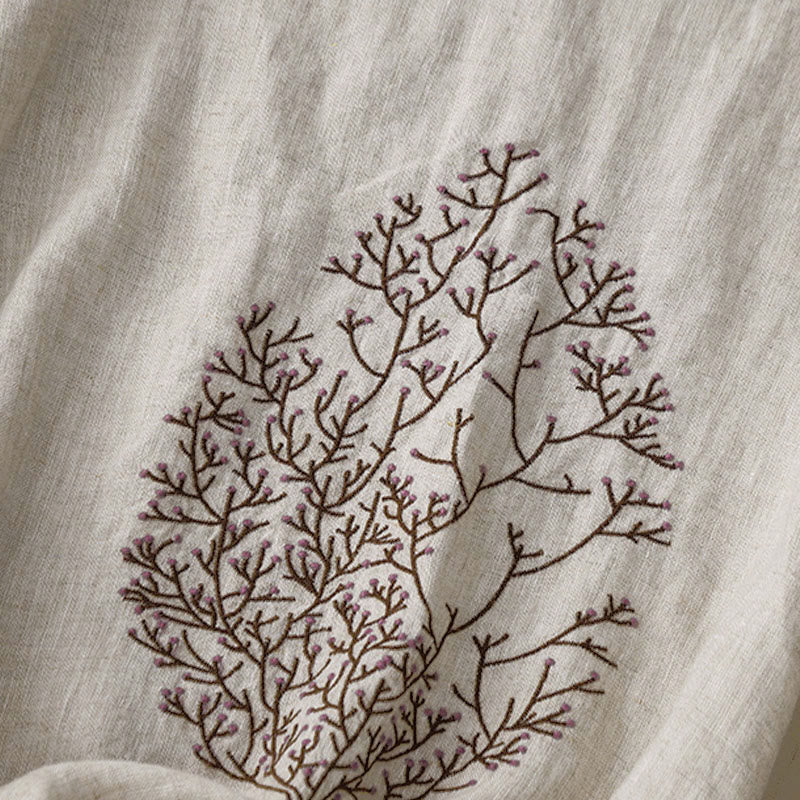 T-shirt à manches courtes et col rond pour femme, orné de broderies décontractées en forme d'arbre et de Buddha Stones - image 1