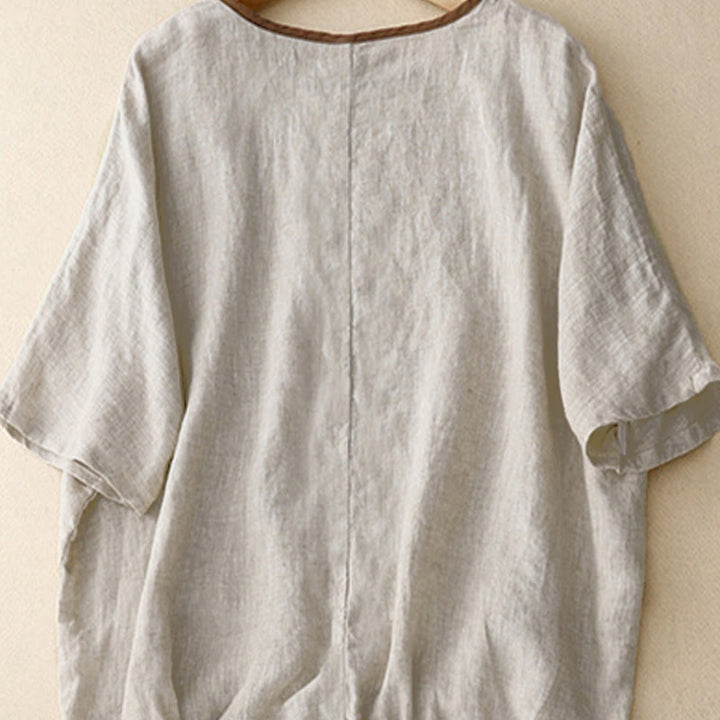 T-shirt à manches courtes et col rond pour femme, orné de broderies décontractées en forme d'arbre et de Buddha Stones - image 3
