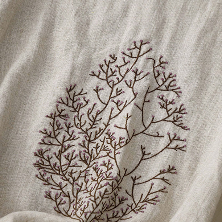 T-shirt à manches courtes et col rond pour femme, orné de broderies décontractées en forme d'arbre et de Buddha Stones - image 1