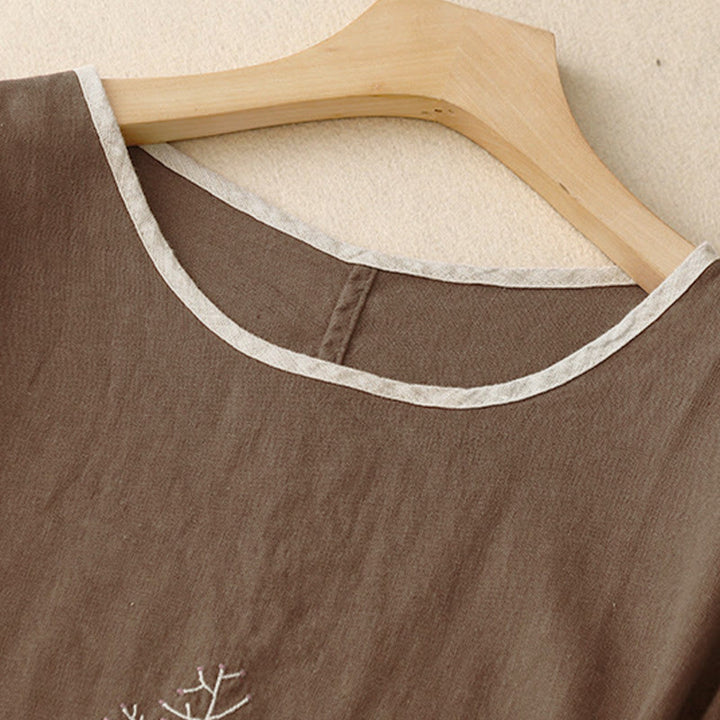 T-shirt à manches courtes et col rond pour femme, orné de broderies décontractées en forme d'arbre et de Buddha Stones - image 13