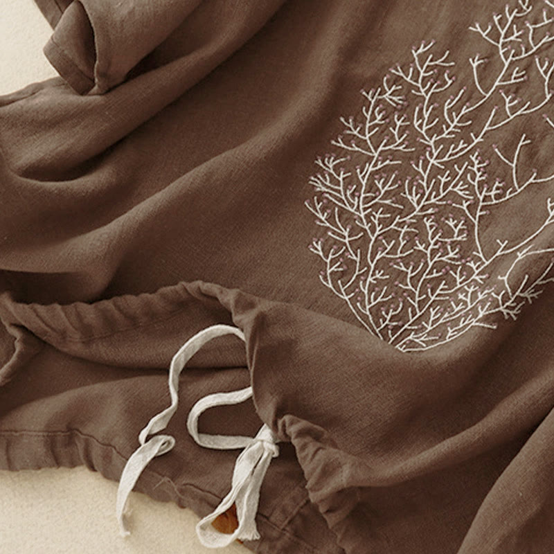 T-shirt à manches courtes et col rond pour femme, orné de broderies décontractées en forme d'arbre et de Buddha Stones - image 14