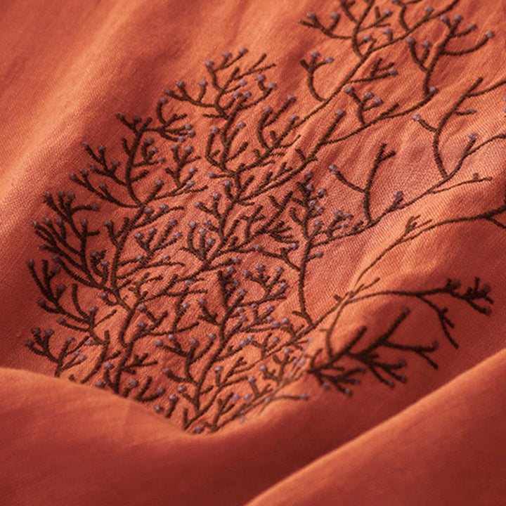 T-shirt à manches courtes et col rond pour femme, orné de broderies décontractées en forme d'arbre et de Buddha Stones - image 25