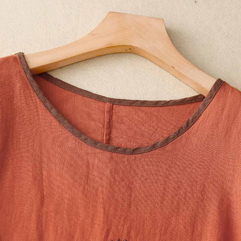 T-shirt à manches courtes et col rond pour femme, orné de broderies décontractées en forme d'arbre et de Buddha Stones - image 26