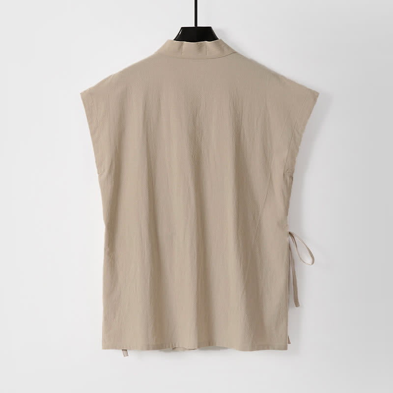 Buddha Stones Ensemble 2 pièces pour homme, style Tang, avec cordon de serrage, manches courtes, chemise et short, en coton et lin uni, manches courtes, poches, idéal pour la méditation d'été. - image 11
