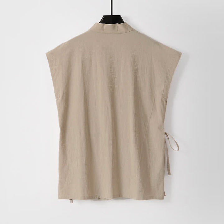 Buddha Stones Ensemble 2 pièces pour homme, style Tang, avec cordon de serrage, manches courtes, chemise et short, en coton et lin uni, manches courtes, poches, idéal pour la méditation d'été. - image 11