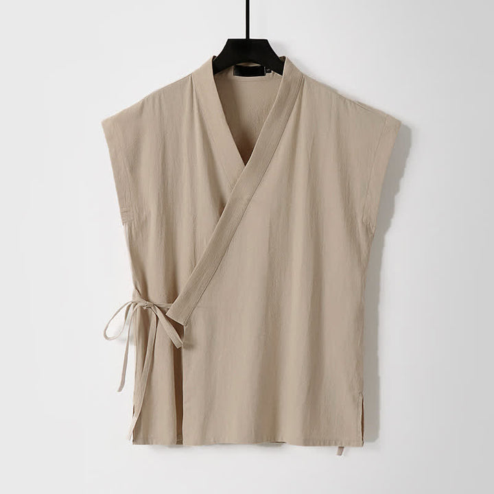 Buddha Stones Ensemble 2 pièces pour homme, style Tang, avec cordon de serrage, manches courtes, chemise et short, en coton et lin uni, manches courtes, poches, idéal pour la méditation d'été. - image 10
