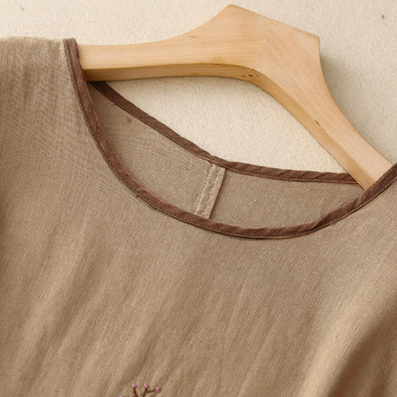 T-shirt à manches courtes et col rond pour femme, orné de broderies décontractées en forme d'arbre et de Buddha Stones - image 17