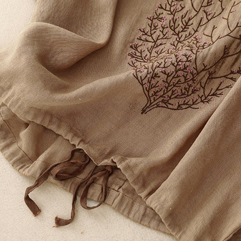 T-shirt à manches courtes et col rond pour femme, orné de broderies décontractées en forme d'arbre et de Buddha Stones - image 16