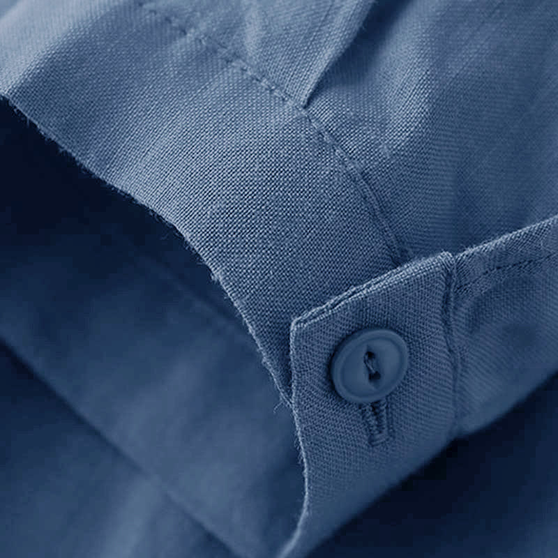 Chemise décontractée en coton et lin à col en V et manches trois-quarts pour femme avec motif Buddha Stones - image 4