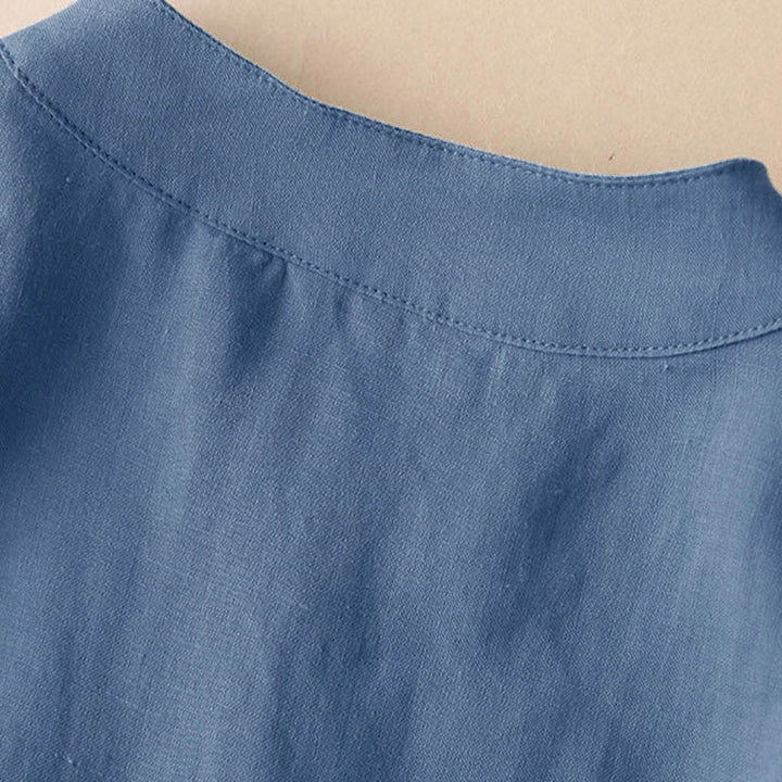 Chemise décontractée en coton et lin à col en V et manches trois-quarts pour femme avec motif Buddha Stones - image 6