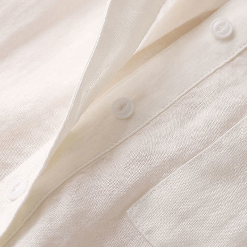 Chemise décontractée en coton et lin à col en V et manches trois-quarts pour femme avec motif Buddha Stones - image 13