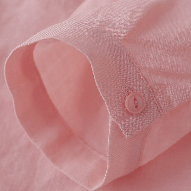 Chemise décontractée en coton et lin à col en V et manches trois-quarts pour femme avec motif Buddha Stones - image 9