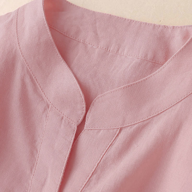 Chemise décontractée en coton et lin à col en V et manches trois-quarts pour femme avec motif Buddha Stones - image 8
