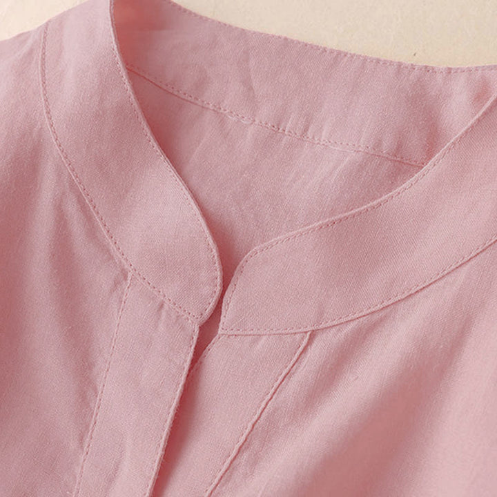 Chemise décontractée en coton et lin à col en V et manches trois-quarts pour femme avec motif Buddha Stones - image 8