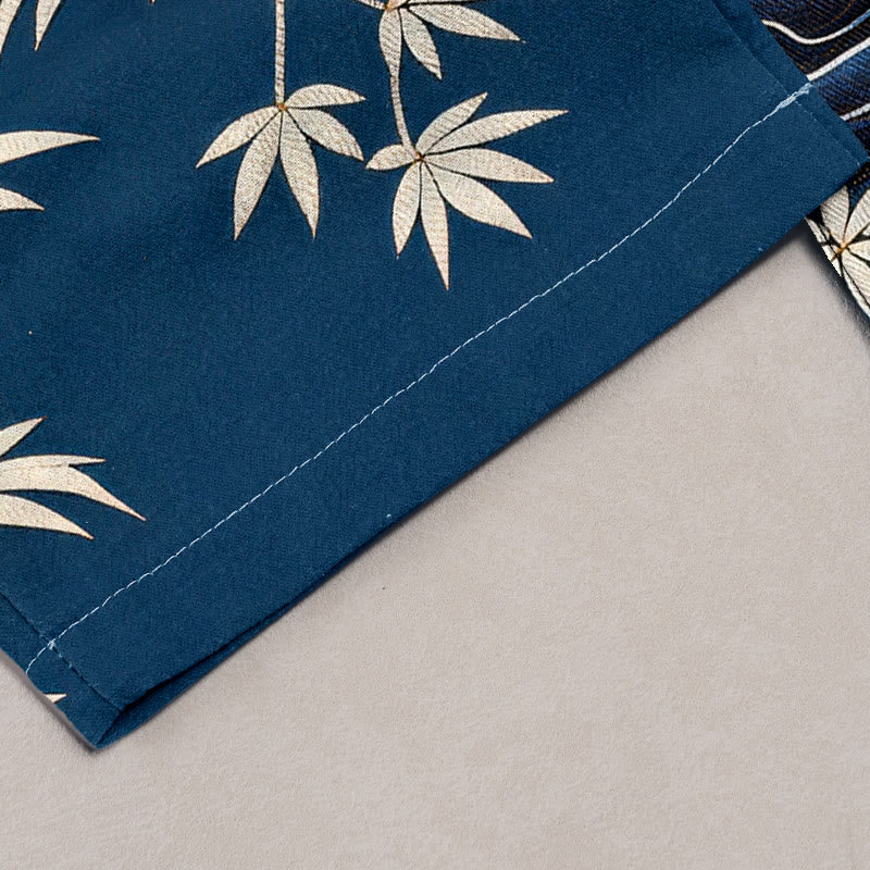 Buddha Stones Pantalon pour femme en pur coton, élégant, à motif de grues et de bambou, taille élastique et poches - image 1