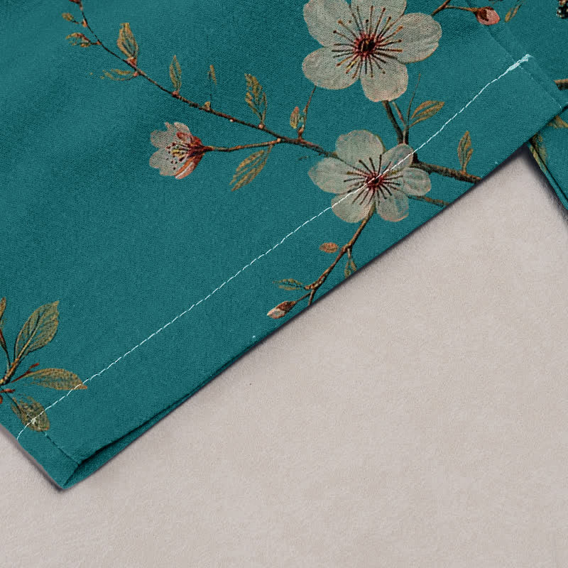 Buddha Stones Pantalon pour femme en pur coton, élégant, à motif d'oiseaux et de fleurs de cerisier, taille élastique et poches. - image 1