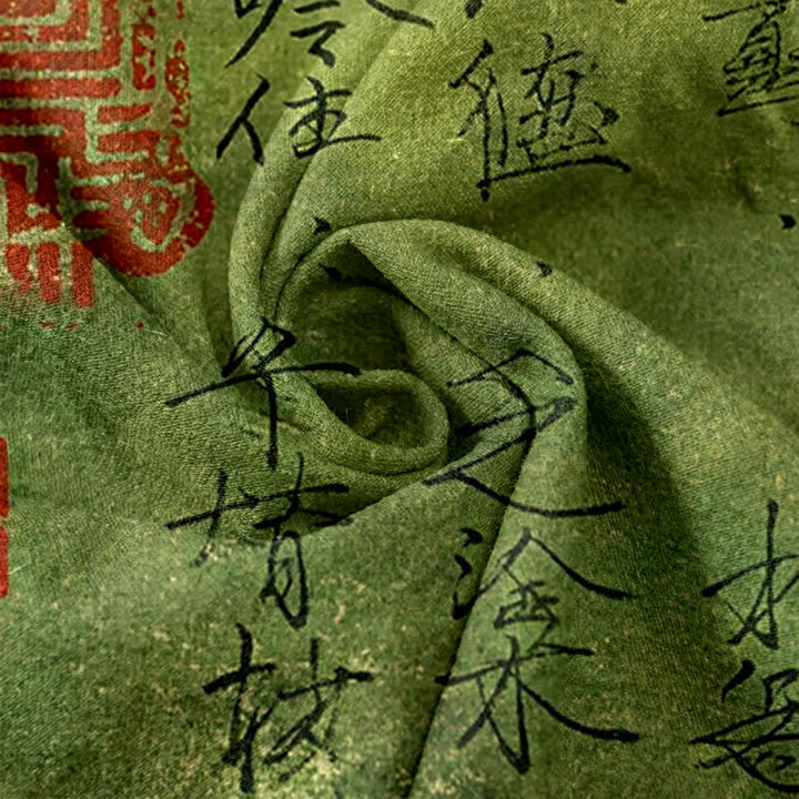 Buddha Stones Pantalon pour femme en pur coton, motif calligraphie vintage, taille élastique et poches - image 2