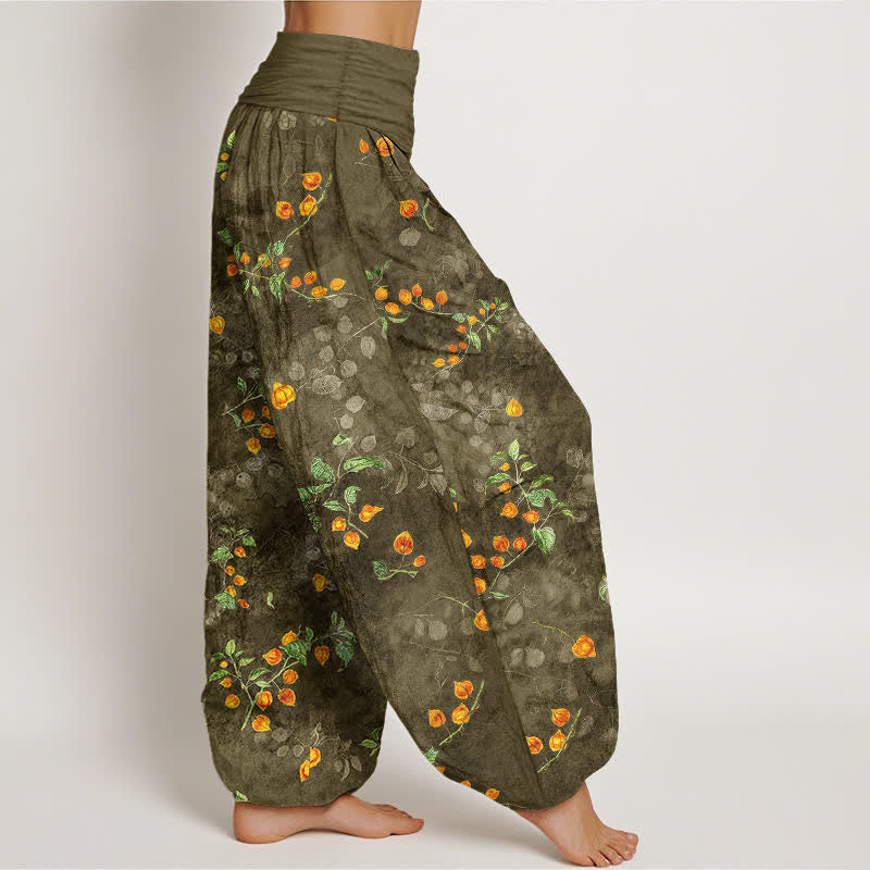 Buddha Stones Pantalon harem à taille élastique pour femme, en coton à motif de vigne de fleurs d'oranger - image 6