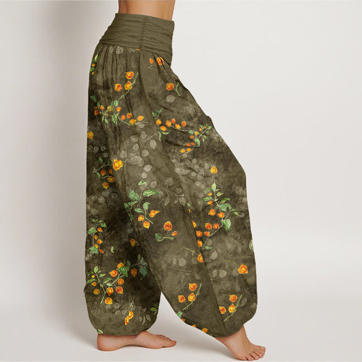 Buddha Stones Pantalon harem à taille élastique pour femme, en coton à motif de vigne de fleurs d'oranger - image 6