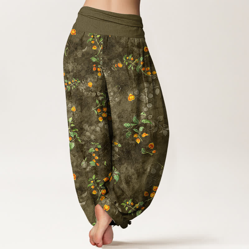 Buddha Stones Pantalon harem à taille élastique pour femme, en coton à motif de vigne de fleurs d'oranger - image 7