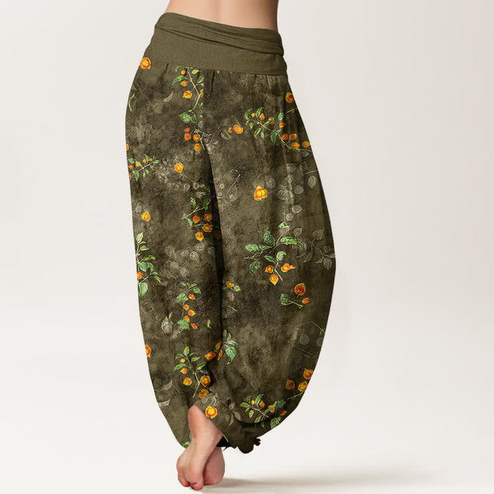 Buddha Stones Pantalon harem à taille élastique pour femme, en coton à motif de vigne de fleurs d'oranger - image 7