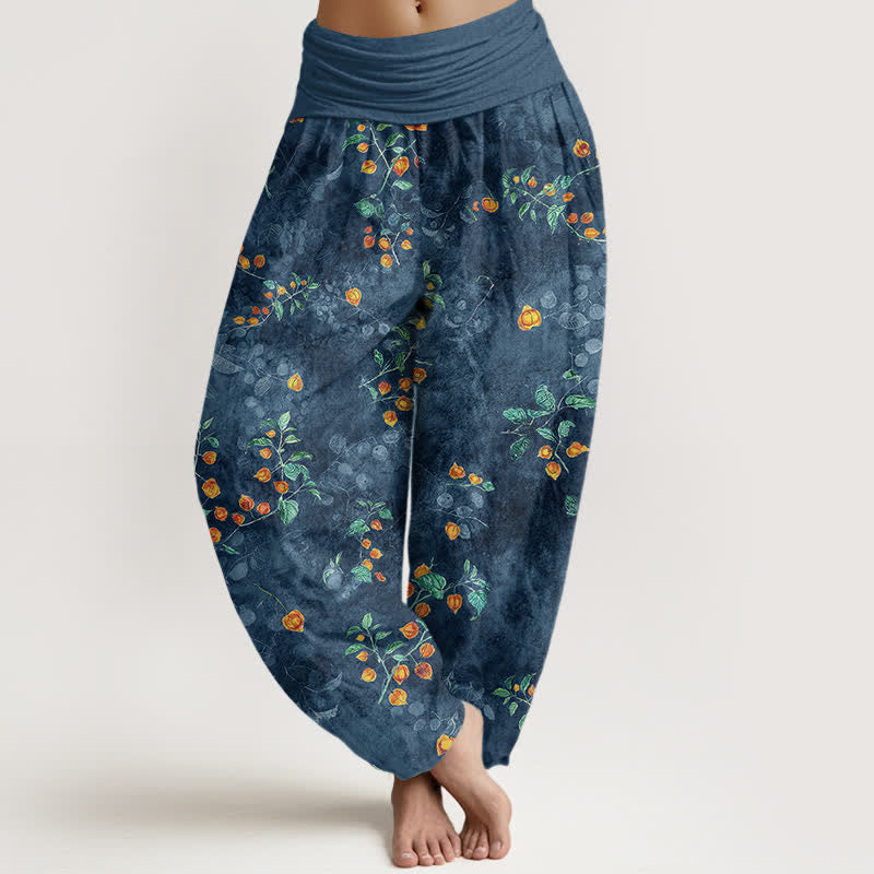 Buddha Stones Pantalon harem à taille élastique pour femme, en coton à motif de vigne de fleurs d'oranger - SteelBlue - US16，UK/AU20，EU48 (3XL) - image 8