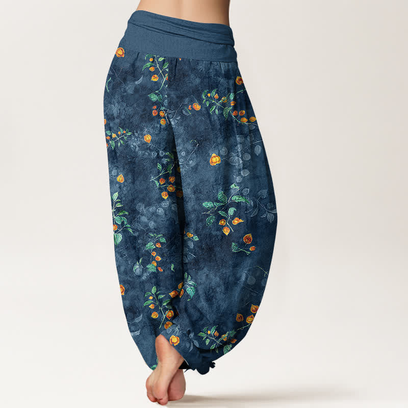 Buddha Stones Pantalon harem à taille élastique pour femme, en coton à motif de vigne de fleurs d'oranger - image 10