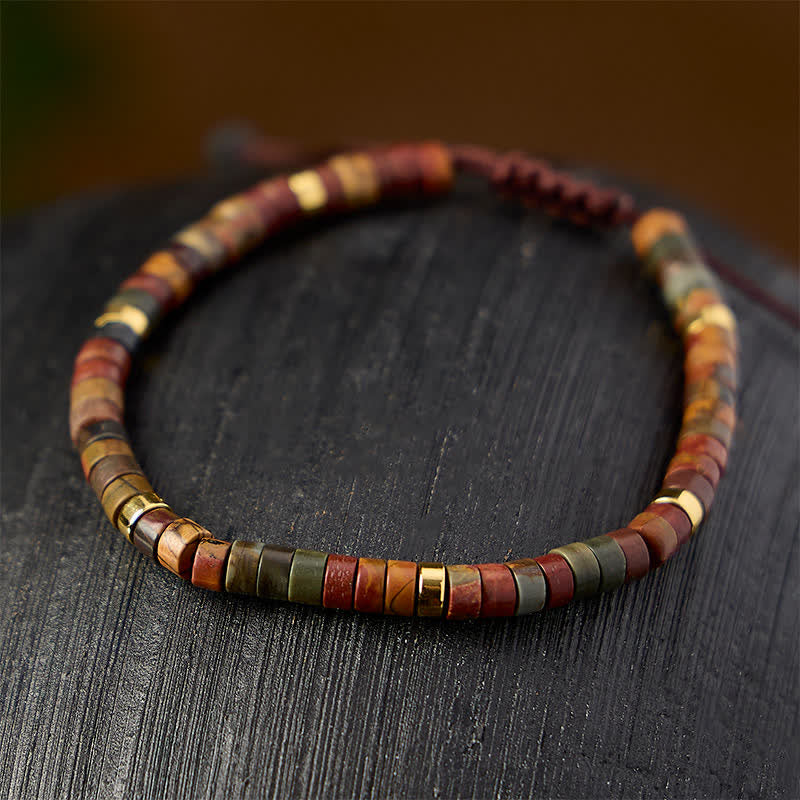 Buddha Stones Bracelet énergétique en perles de jaspe Picasso fines - image 3