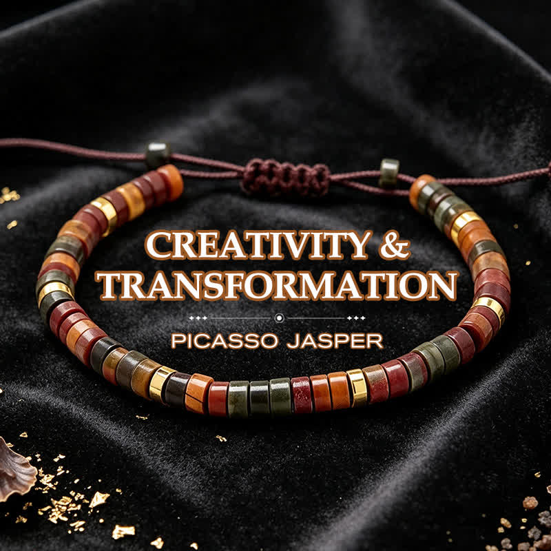 Buddha Stones Bracelet énergétique en perles de jaspe Picasso fines - Picasso Jasper (Tour de poignet : 17-28 cm) - image 0