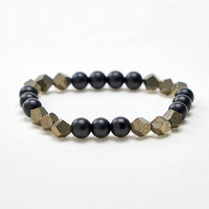 Buddha Stones Bracelet vintage en perles de pyrite facettées, symbole de richesse - image 4