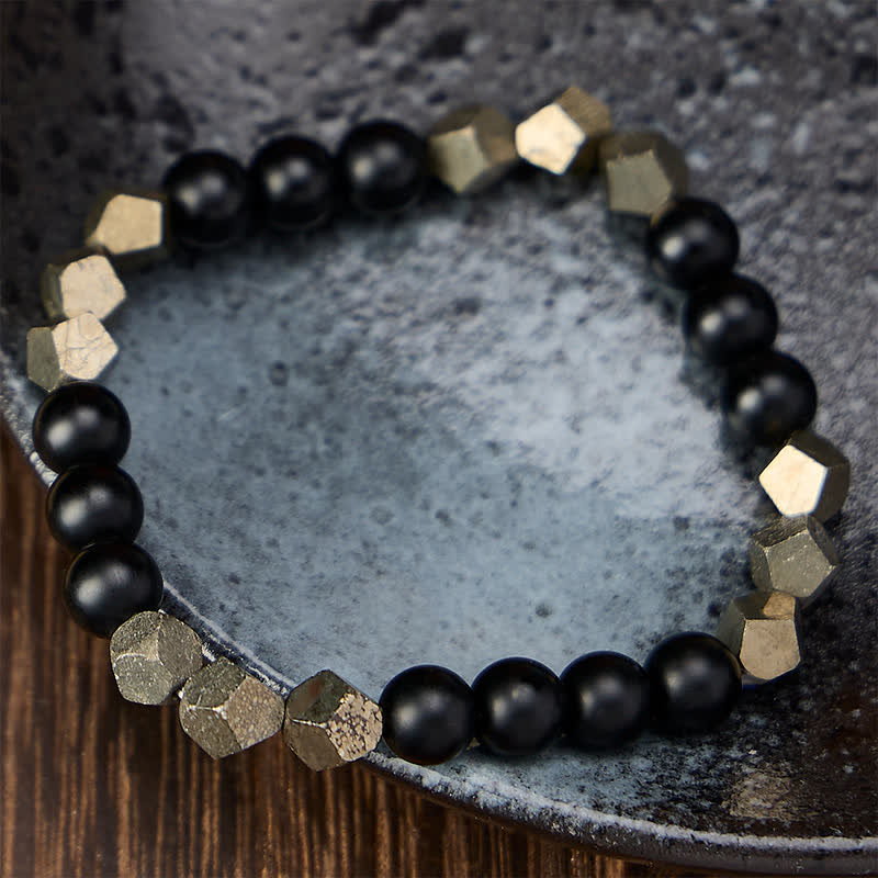 Buddha Stones Bracelet vintage en perles de pyrite facettées, symbole de richesse - image 1