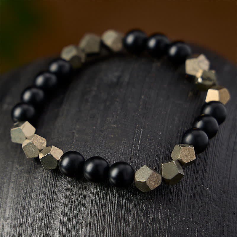 Buddha Stones Bracelet vintage en perles de pyrite facettées, symbole de richesse - image 2