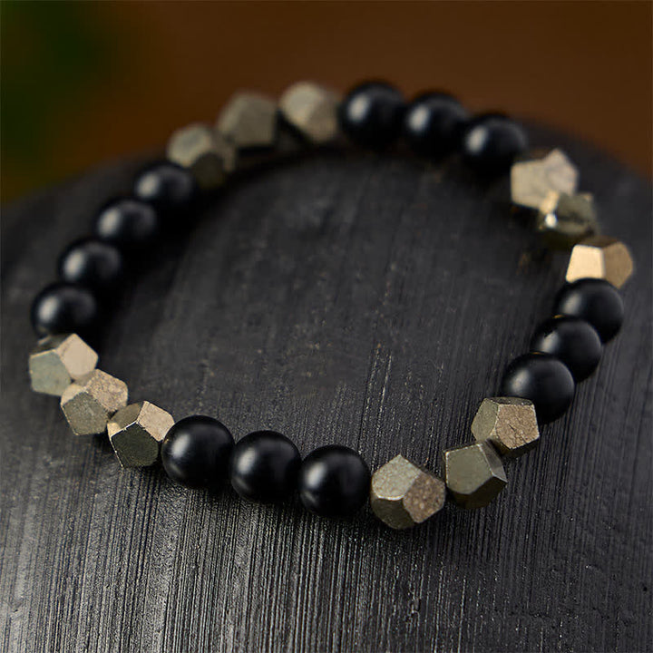 Buddha Stones Bracelet vintage en perles de pyrite facettées, symbole de richesse - image 2