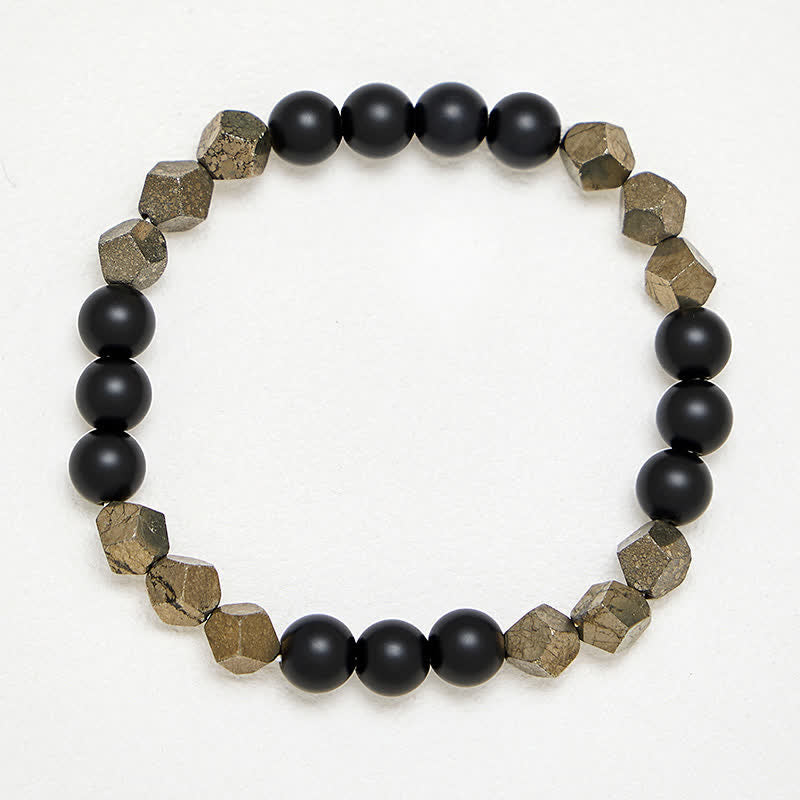 Buddha Stones Bracelet vintage en perles de pyrite facettées, symbole de richesse - image 3
