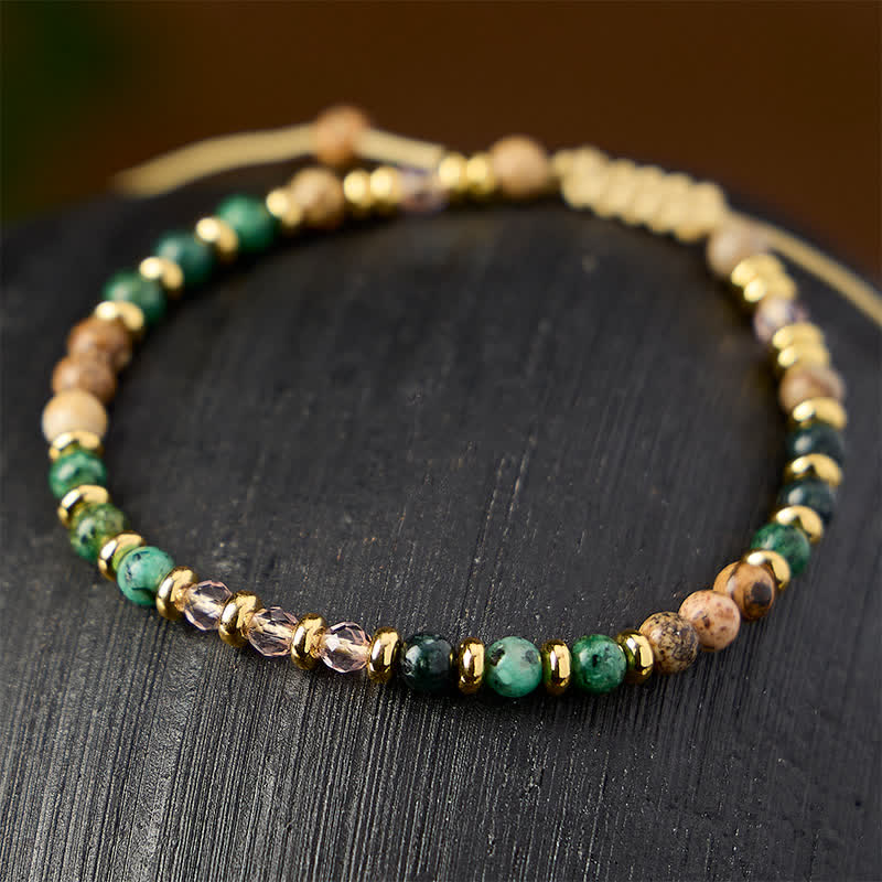 Buddha Stones Bracelet tissé à la main en perles de verre rose et turquoise africaine de 4 mm - image 2