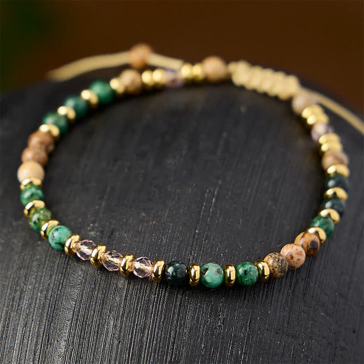 Buddha Stones Bracelet tissé à la main en perles de verre rose et turquoise africaine de 4 mm - image 2