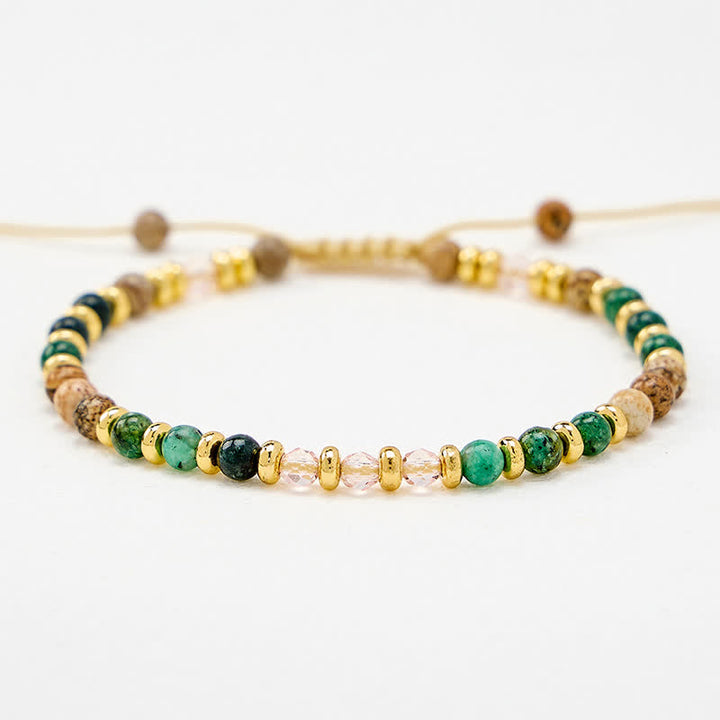 Buddha Stones Bracelet tissé à la main en perles de verre rose et turquoise africaine de 4 mm - image 4