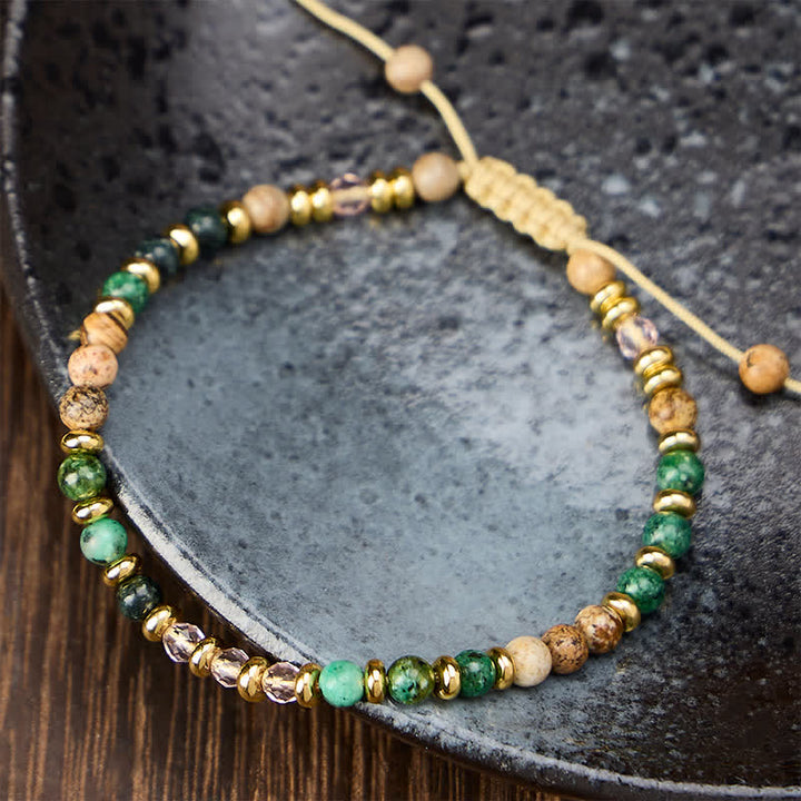 Buddha Stones Bracelet tissé à la main en perles de verre rose et turquoise africaine de 4 mm - image 1
