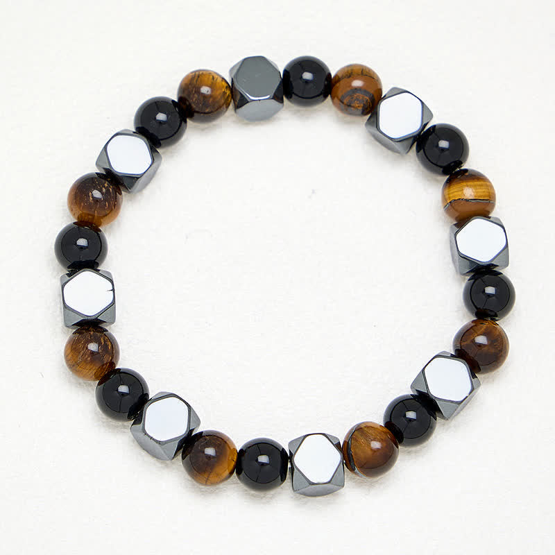 Buddha Stones Bracelet de protection facetté en obsidienne noire, œil de tigre et hématite. - image 3