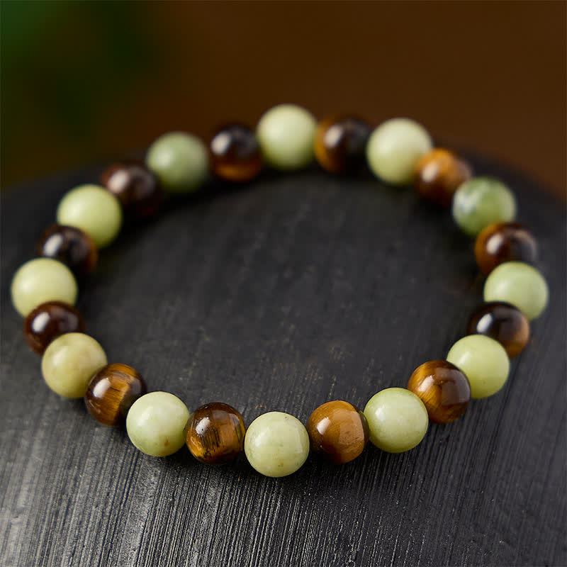 Buddha Stones Bracelet rond en perles de jade œil de tigre et force - image 2