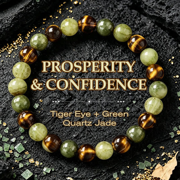 Buddha Stones Bracelet rond en perles de jade œil de tigre et force - Œil de tigre (Protection ♥ Courage) - image 0