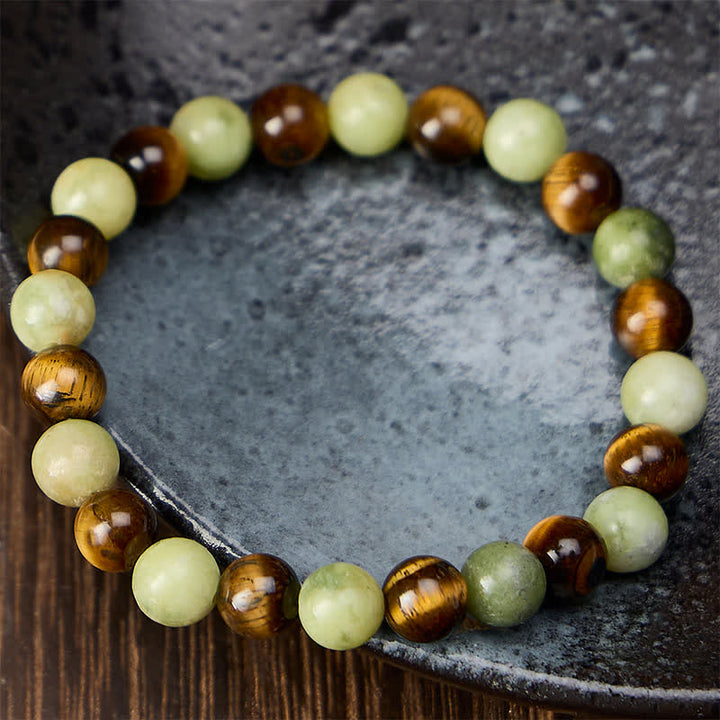 Buddha Stones Bracelet rond en perles de jade œil de tigre et force - image 1