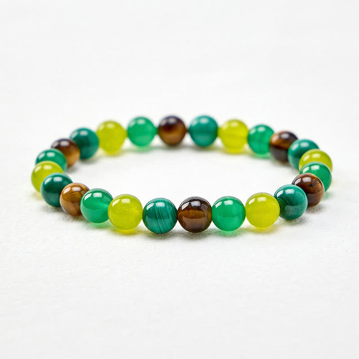 Buddha Stones Bracelet Courage en œil de tigre, malachite, jade cyan et agate verte - image 4