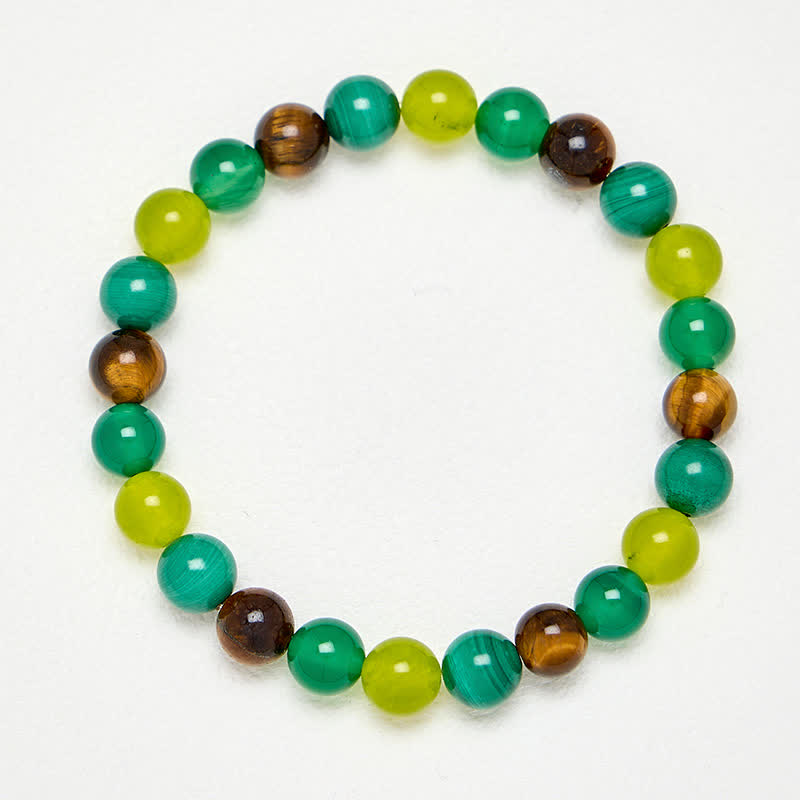 Buddha Stones Bracelet Courage en œil de tigre, malachite, jade cyan et agate verte - image 3