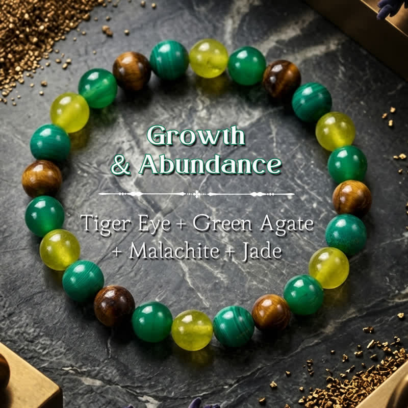 Buddha Stones Bracelet Courage en œil de tigre, malachite, jade cyan et agate verte - Œil de tigre (Protection ♥ Courage) - image 0
